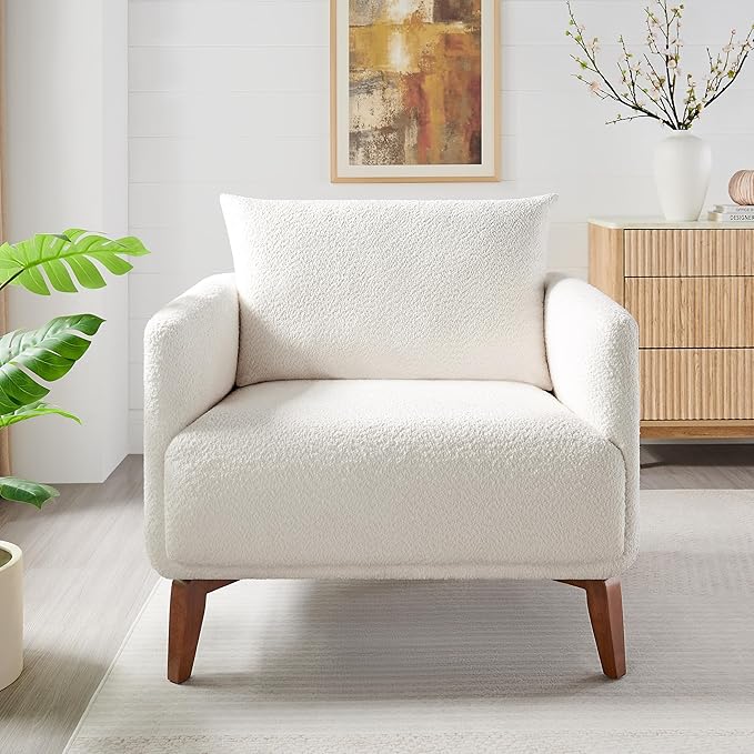 Oversized Accent Chair Modern Boucle Armchair for Living Room Sets of 2, 37" Wide & Cozy Reading Chair with Solid Wood Legs, White Upholstered Lounge for Bedroom & Office, (Easy Assembly)-Ruum Studio Home
