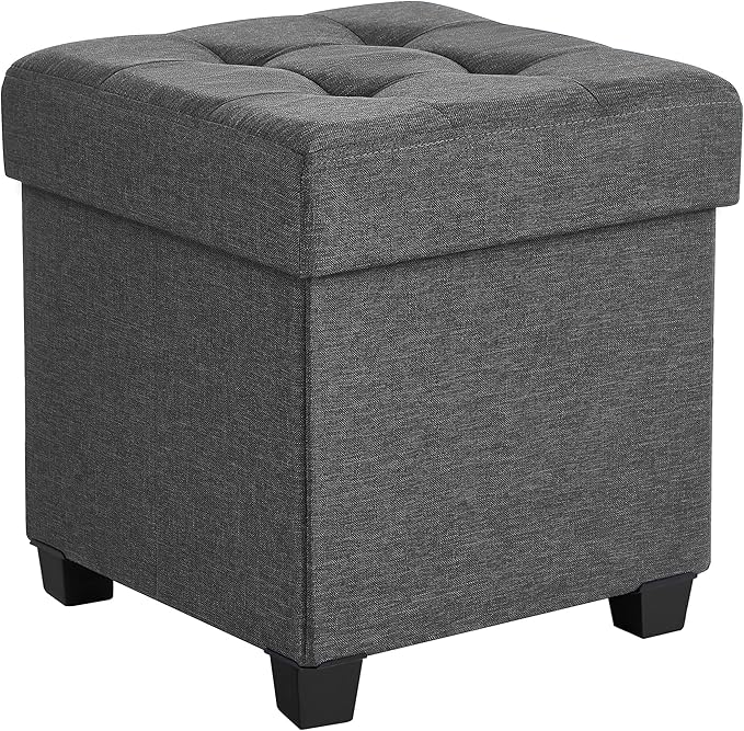 SONGMICS 15 Inches Cube Storage Ottoman, Bedroom Bench with Storage, Foot Stool with Feet, Holds Up to 660 lb, Dark Gray ULSF14GYZ-Ruum Studio Home