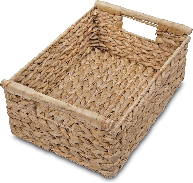 VATIMA Hyacinth Medium Wicker Basket 13.6x9.5x5.6" - With Handle, Living Room Decor, Rectangular Design-Ruum Studio Home