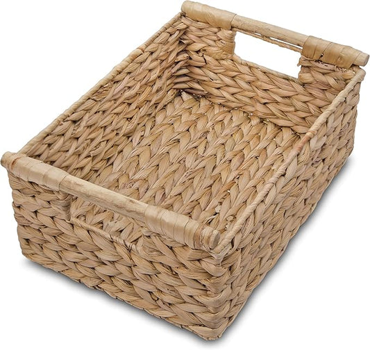 VATIMA Hyacinth Medium Wicker Basket 13.6x9.5x5.6" - With Handle, Living Room Decor, Rectangular Design-Ruum Studio Home