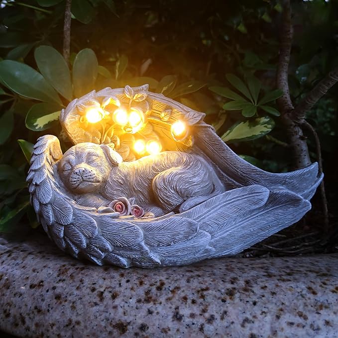 Solar Dog Garden Statues Outdoor Décor- Dog Figurines Solar LED Light Lawn Ornaments - Yard Decorations for Patio, Balcony, Backyard -Unique Birthday House Warming Gifts for Mom-Ruum Studio Home