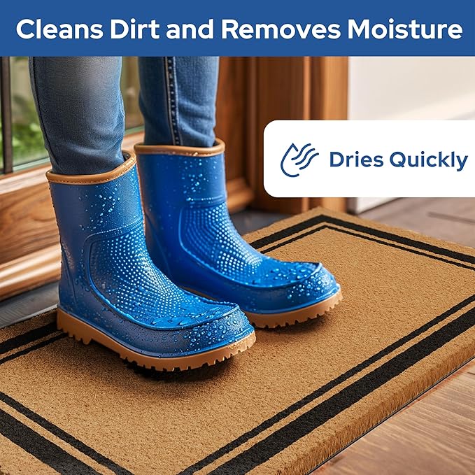 Barnyard Designs Natural Coco Coir Heavy Duty Backing Doormat - Large Cute Non-Slip Front Door Welcome Mat for Outside Entrance or Porch Entry, Brown (17x30, Border)-Ruum Studio Home