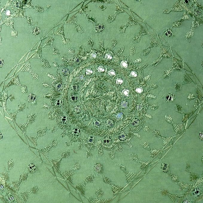 Eyes of India Embroidered Decorative Boho Throw Pillow Cover with Mirrors, Handmade Bohemian Accent Cushion Case for Sofa Couch Bedroom Living Room (Green, 16" x 16")-Ruum Studio Home