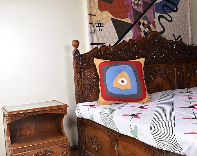 Kandinsky Modern Pillow Cover - Ruby Abstract Pillowcase Farmhouse Chair Contemporary Cushion Outdoor Pillowsham Mid Century Handmade Wool Size 18x18-Ruum Studio Home