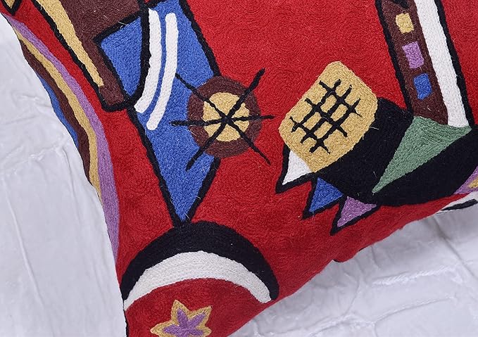 Kandinsky Red Abstract Pillow Cover Gegen Modern Pillowcase Scarlet Reds Abstract Chair Cushion Contemporary Pillow Farmhouse Pillows Couch Handembroidered Wool Size 18x18-Ruum Studio Home