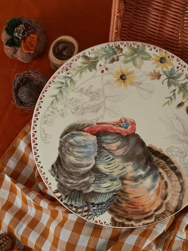 Bico Blessing Season Dinner Plates Set of 4, 11 Inch Large Ceramic Plates for Pasta, Steak, Stylish Serving Dishes, Microwave and Dishwasher Safe, Gift for Housewarming and Thanksgiving-Ruum Studio Home