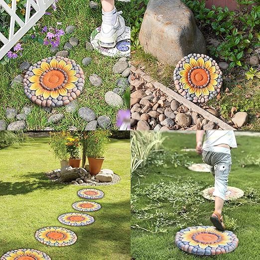 Sunflower Stepping Stones Outdoor Garden - Pavers for Outside Walkway Garden Stones Garden Stepping Stones Outdoor Decorative Stone for Garden 9.5 * 9.5 * 0.7 Inch LC Lcdecohome-Ruum Studio Home