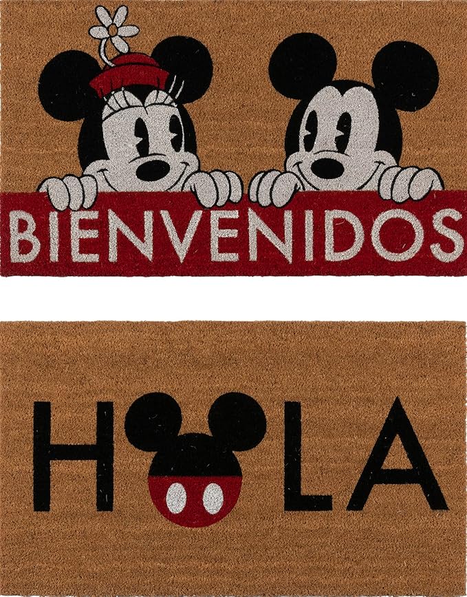 Gertmenian Disney Mickey Mouse Doormat Rug Retro Front Door Coir Mat Welcome Home Indoor Outdoor Entryway Carpet, 2-Pack 20x34, Minnie Bienvenidos/Hola-Ruum Studio Home