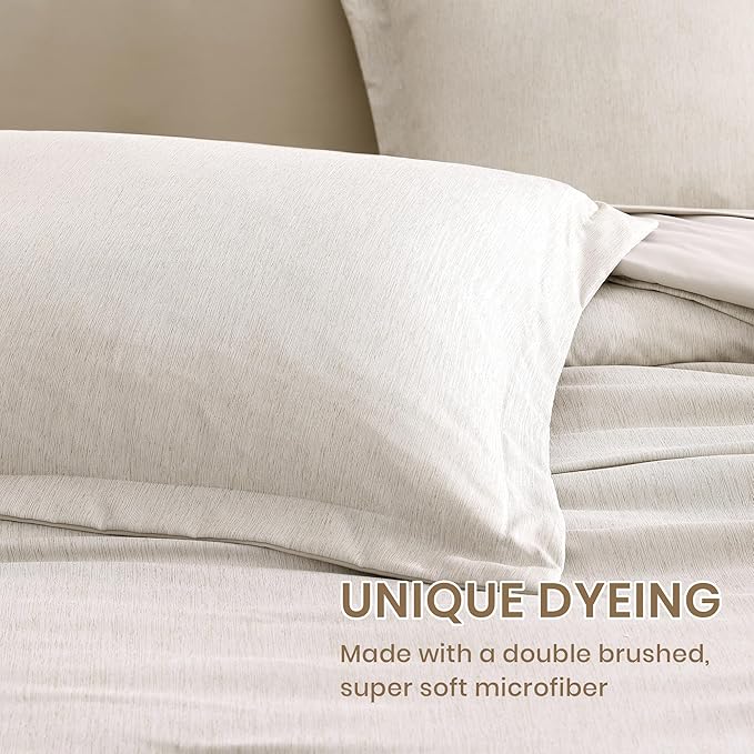 Monbix King Size Comforter Set, Oatmeal Cationic Dyeing Bed Set Reversible, King Size Comforter Set 7 Pieces Bed in a Bag with Comforter, Sheets, Pillowcases & Shams-Ruum Studio Home