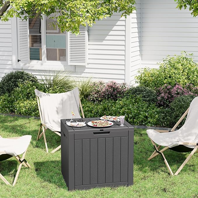 32 Gallon Deck Box Lockable Resin Indoor Outdoor Storage Box waterproof Outdoor Container for Patio Furniture, Pool Accessories, Cushions, Garden Tools, Sports Equipment-Ruum Studio Home
