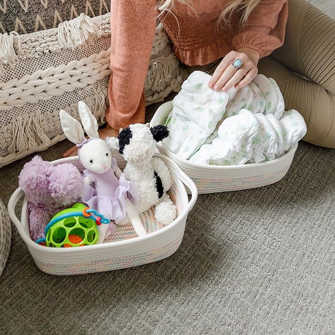 NaturalCozy 5-Piece Rectangle Storage Basket Set- Natural Cotton Rope Woven Baskets for Organizing! Small Basket for Montessori, Baby Nursery, Dog Toy Baskets, Cat Toy Box, Bathroom Organization Bin-Ruum Studio Home