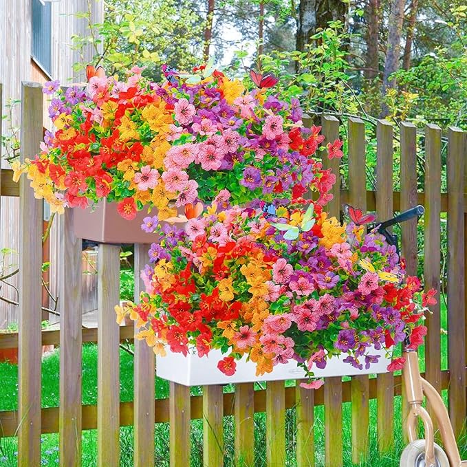 ‌20 Bundles Artificial Flowers for Outdoors‌ with 6 Faux Butterflies, UV Resistant ‌Fake Flowers‌ with Eucalyptus Leaves, ‌Artificial Plants Outdoor‌ for Patio Garden Porch Home Decor (Mix 4 Colors)-Ruum Studio Home