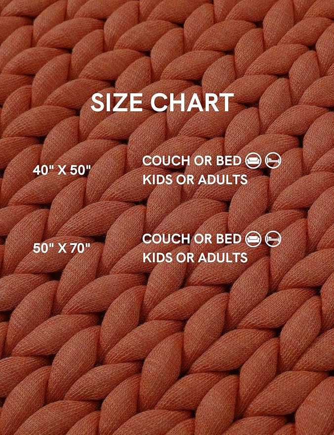 YnM Chunky Throw Blanket, Medium-Weight, Hand Knitted, Skin Friendly, Ventilated and Breathable, Machine Washable, Home Décor Piece for Couch, Sofa and Bed (Exotic Orange, 40x50 Inch)-Ruum Studio Home