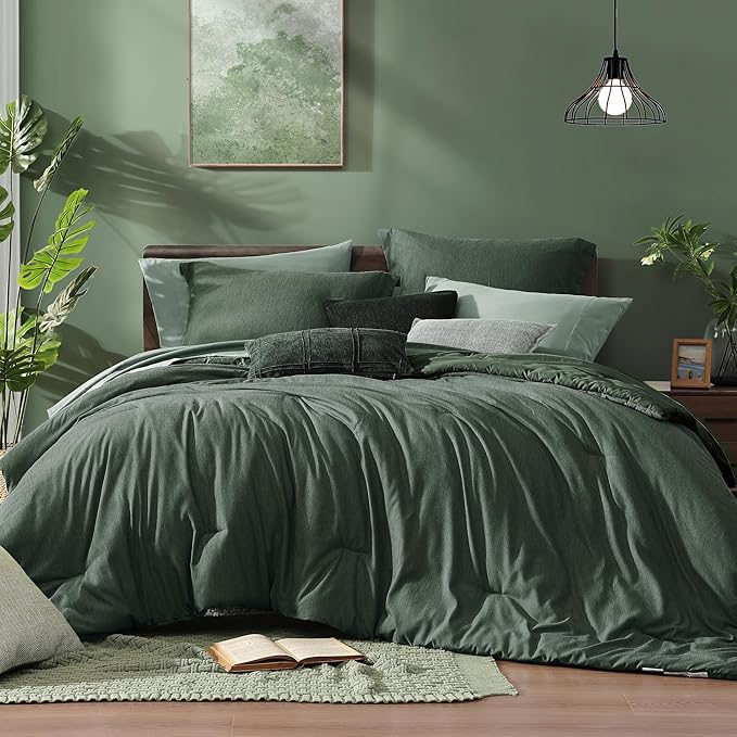 Monbix King Size Comforter Set, Deep Forest King Size Bedding Set Reversible, King Comforter Set 7 Pieces, Cationic Dyeing Bed in a Bag with Comforter, Sheets, Pillowcases & Shams-Ruum Studio Home
