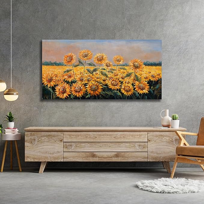 Yuaxker Large Sunflower Wall Decor Yellow Aesthetic Floral Canvas Painting Unique Flower Printed Wall Art Artwork for Living Room Bedroom Dining Room Office Home Decor 30x60inch-Ruum Studio Home