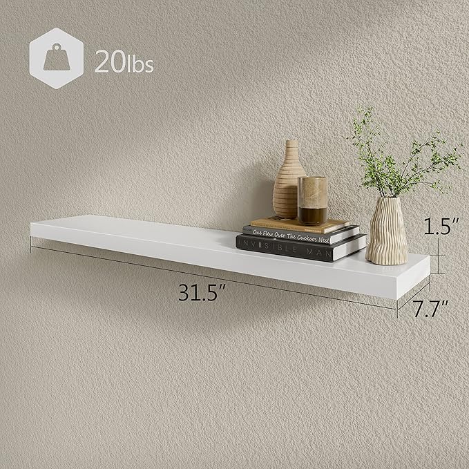 BAMEOS Floating Shelves,31 in W White Wall Mounted Wooden Shelves with Invisible Brackets Set of 2, Hanging Wall Shelves Decoration for Bedroom, Bathroom, Living Room and Kitchen-Ruum Studio Home