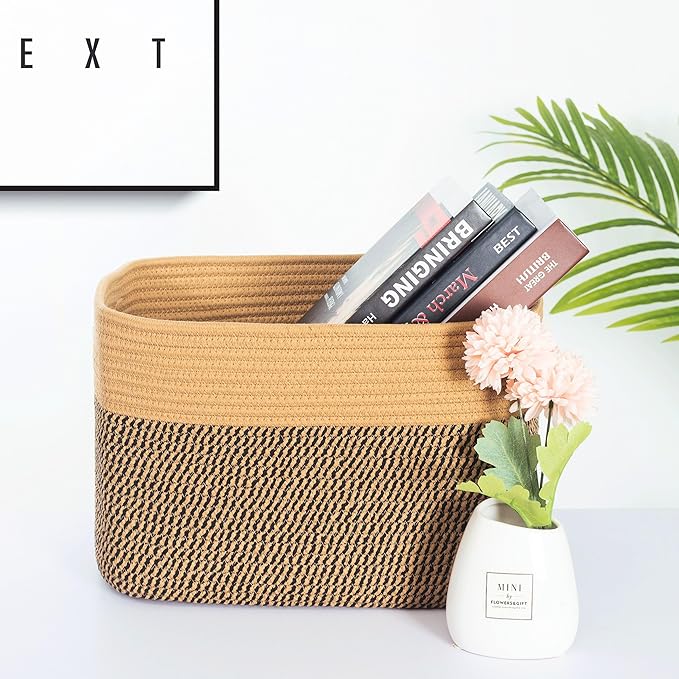 MINTWOOD Design 3-Pack Storage Baskets for Shelves, Decorative Baskets for Organizing, Woven Baskets for Storage, Book Basket Cube Storage Bin Box, Pantry Closet and Shoe Organizers, Black Jute-Ruum Studio Home