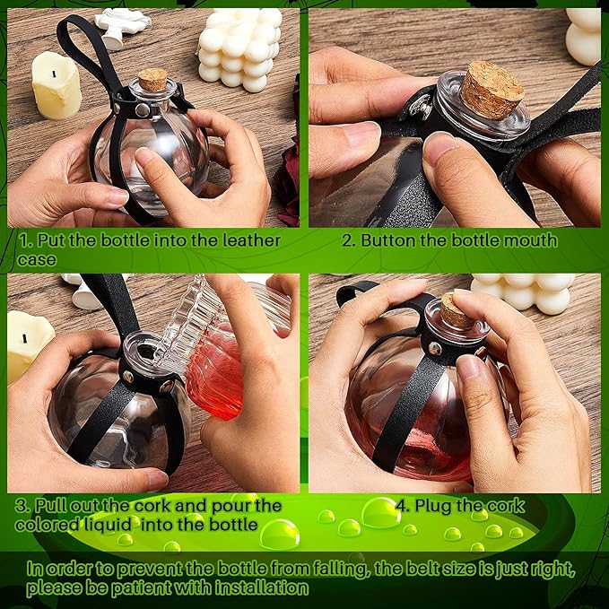 Patelai 2 Pcs Halloween Glass Potion Bottles with Belt Cork Renaissance Witch Costume Accessories Witch Props Potion Bottle for Halloween Party Decor Cosplay DIY Crafts Gift (Black,Brown)-Ruum Studio Home