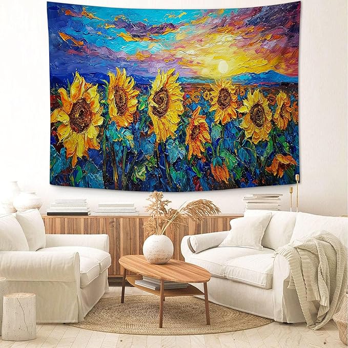 yowecso Sunflower Tapestry Sunset Flower Field Tapestry Wall Hanging for Bedroom Sunflower Tapestries Aesthetic Wall Decor for Home Dorm Living Room 50"x60"-Ruum Studio Home