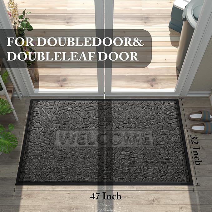 Yimobra Door Mat Indoor Outdoor Entrance, Non Slip Welcome Front Doormats, Heavy Duty Rubber Backing, Stain and Fade Resistant, Low Profile, Easy Clean Patio Garage Floor Mats, 47 x 32, Grey-Ruum Studio Home