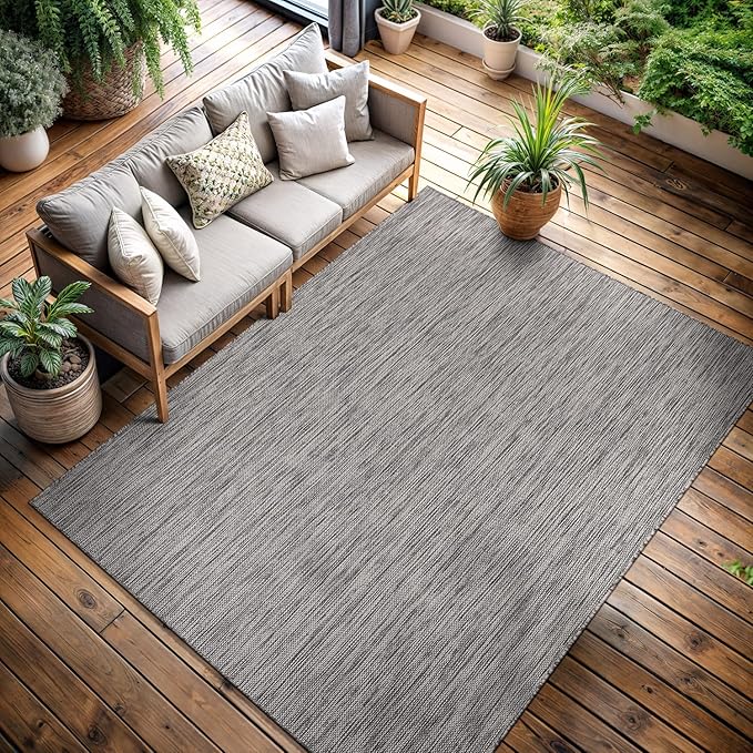 CAMILSON Outdoor Rug 8x10 Modern Area Rugs for Indoor and Outdoor Patios and Porches - Waterproof, Washable, Non-Shedding, Easy-to-Clean Outside Carpet (8 x 10, Solid - Silver Gray)-Ruum Studio Home