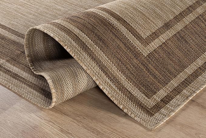 Beverly Rug Outdoor Rug 8x10 Modern Bordered Area Rugs for Indoor and Outdoor Patio Deck Porch Garden Waterproof Weather Sun Resistant Washable Outside Carpet (8 x 10 Jute)-Ruum Studio Home