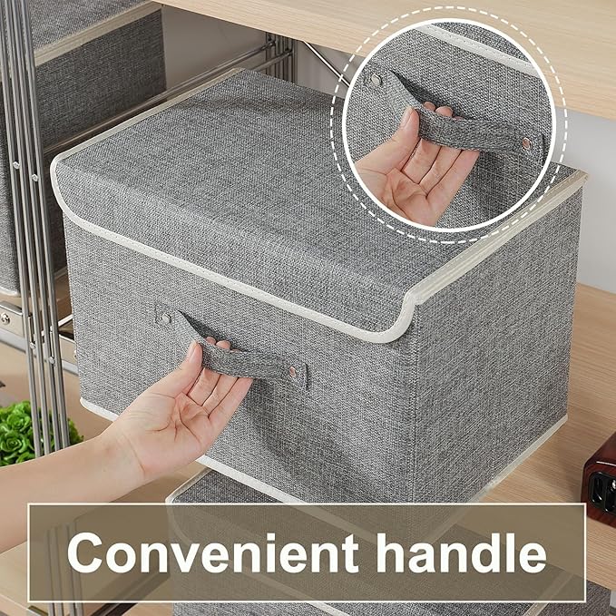 Fabric Storage Bins Cube Organizers with Flip-Top Lid and Handles,Storage Boxes for Organizing Home,Office,and Closet,Grey,3 Pack 15 x 9.8 x 9.8 in-Ruum Studio Home