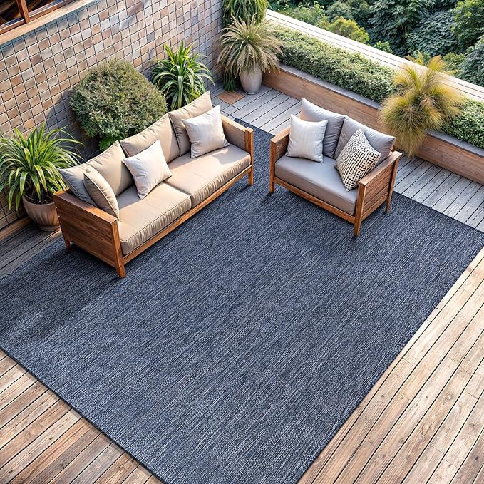 CAMILSON Outdoor Rug 8x10 Modern Area Rugs for Indoor and Outdoor Patios and Porches - Waterproof, Washable, Non-Shedding, Easy-to-Clean Outside Carpet (8 x 10, Solid - Navy Blue)-Ruum Studio Home