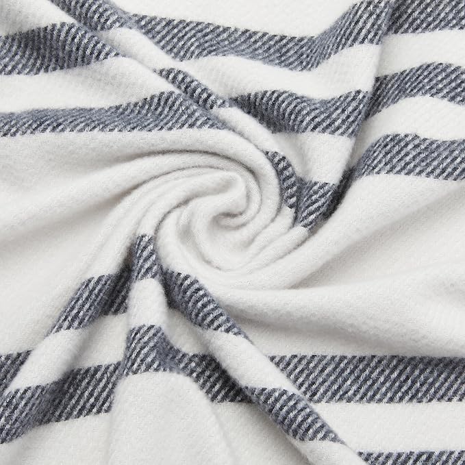 Amazon Basics Room Décor Throw Blanket, Lightweight and Cozy in Recycled Polyester, Light Grey With Blue Stripes, 50"x 60"-Ruum Studio Home