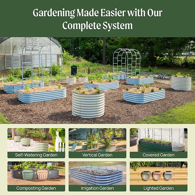 Vego garden 32" Extra Tall Raised Garden Bed Kits, 10 in 1 Modular Raised Planter Box for Vegetables Flowers Fruits Oval Metal Raised Garden Bed- Pearl White-Ruum Studio Home