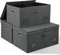 75 Quarts Extra Large Decorative Storage Bins with Lids, 3 Packs Dark Gray Collapsible Storage Bins with Lids, Stackable Storage Bins Decorative Box Storage With Lid Extra Large-Ruum Studio Home