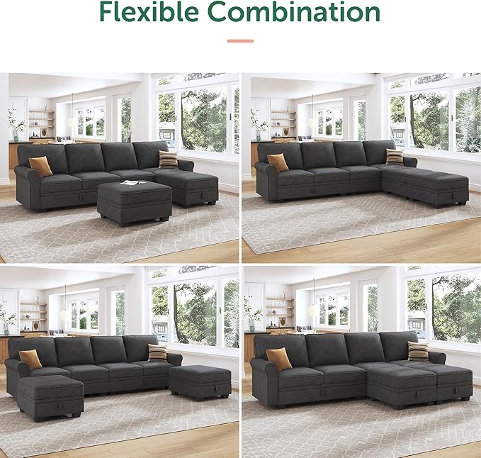 HONBAY Sectional Sofa with Storage Seat U Shaped Couch with Reversible Chaise Convertible Sectional Couches for Living Room,Dark Grey-Ruum Studio Home