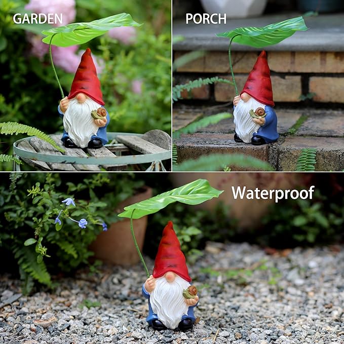 Garden Gnome Statue Decoration with Leaf Umbrella, 7.5” Figurine Ornament for Indoor Outdoor Home Patio Yard Lawn, for Gnome Lovers & Garden Enthusiasts，Mom，Women-Ruum Studio Home