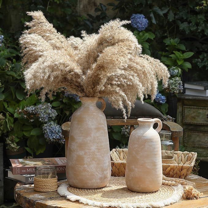 Ceramic Rustic Vase, 12.8" Large Flower Vases Home Decor for Pampas Farmhouse Decorative Pottery Clay Vase for Mantel Entryway Table Living Room Kitchen Bathroom Bedroom-Ruum Studio Home