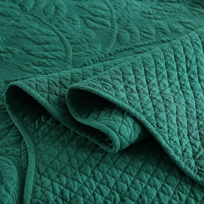 MarCielo 3-Piece 100% Cotton Oversized Bedspread Lightweight Quilt Coverlet Embroidery Farmhouse Bedding Set T0 (Emerald, Oversized Queen (100"x106"))-Ruum Studio Home