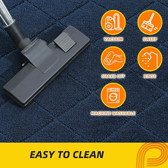 JSEI Dirt Trapper Door Mat 36"x60", Non-Slip Washable Entryway Mats, Dog Door Mat, Stain Resistant and Absorbent Floor Mats, Low Profile Welcome Mat for Front Back Door, Navy Blue-Ruum Studio Home