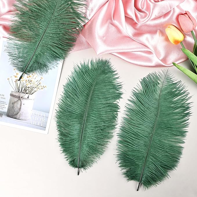 THARAHT Blackish Green Ostrich Feathers 12pcs Natural Bulk 8-10Inch 20cm-25cm for Crafts Wedding Party Centerpieces Mardi Gras Decoration Feather-Ruum Studio Home