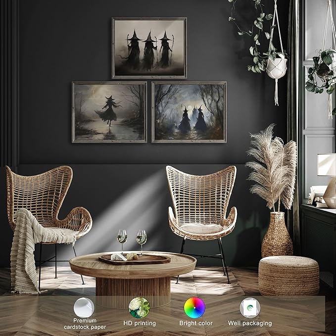 LANCHI95 3 Pcs 8x10in Vintage Rustic Witch Posters Halloween Wall Art Witch in The Forest Painting Prints Goth Dark Moody Wall Decor for Living Room Bedroom 8x10 in (UNFRAMED)-Ruum Studio Home