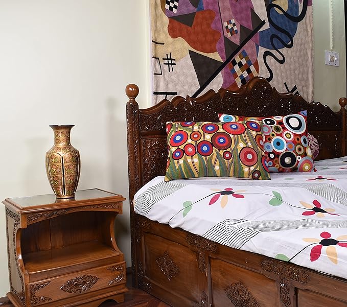Lumbar Yellow Poppy Floral Pillow Cover Red Poppies Flower Pillows Farmhouse Chair Cushion Floral Poppy Hand Embroidered Size 14x20-Ruum Studio Home