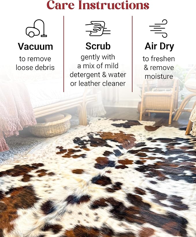 Natural Cowhide Rug for Home & Office Premium Light Tricolor Cowhide Rug with Mixed Brown, Black & White Patterns - Cow Hide Rugs Made with Tanned Leather - Cow Hide Rugs 5x7 ft-Ruum Studio Home
