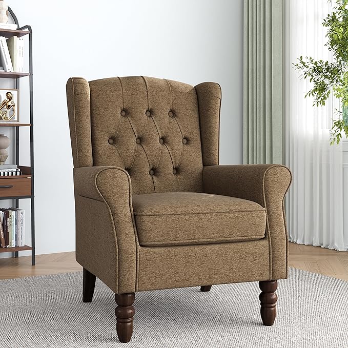 Lumibee High Back Accent Chair,Upholstered Wingback Armchair with Solid Wood Legs for Small Spaces,Comfy Single Sofa Chair for Living Room,Bedroom,Office-Gray-Ruum Studio Home