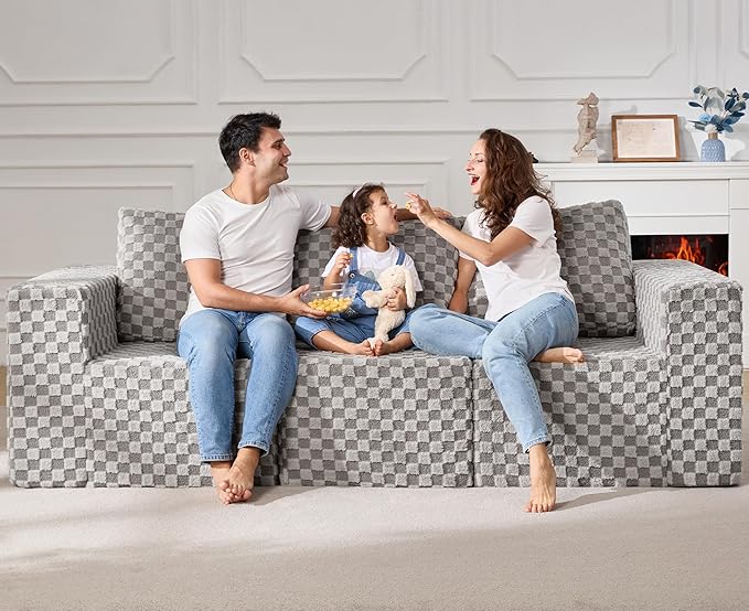 Modular Sectional Sofa 3-Seater Modular Couch with Deep Seat Memory Foam Cloud Chair with Pillows Oversized Sectional Sofa for Living Room Bedroom (Plush Grey, 3-Seater)-Ruum Studio Home