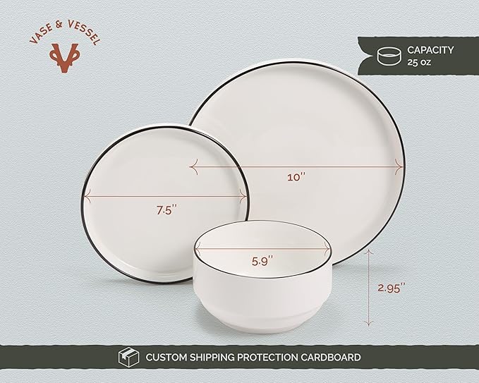 Ceramic Dinnerware Set, 12-Piece Service for 4, Round, Microwave and Dishwasher Safe, Cambridge Classics (French)-Ruum Studio Home