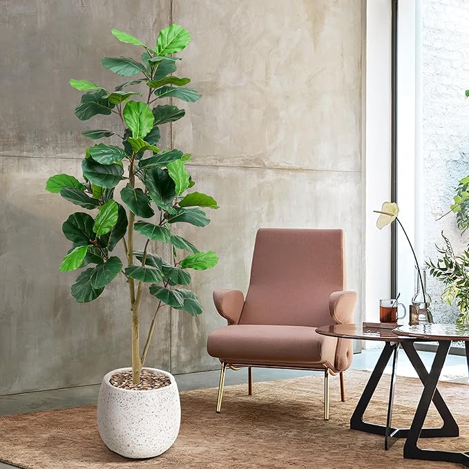 Artificial Fiddle Leaf Fig Tree, 6FT Tall Faux Ficus Lyrata Fake Tree in White Pot, Artificial Tree Indoor Decor, Fiddle Leaf Fig Tree Fake Plant for Home Office Living Room Decoration Modern-Ruum Studio Home