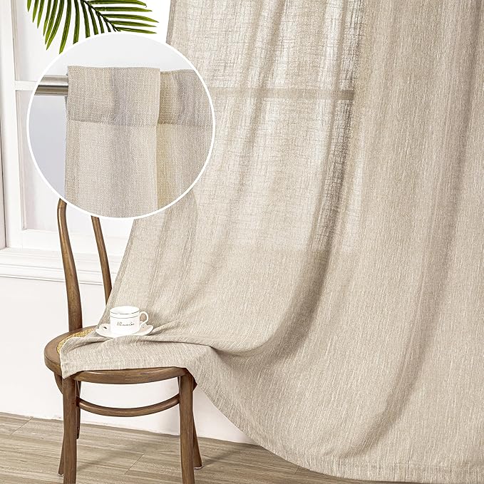 MYSKY HOME Living Room Curtains for Windows, Linen Look Texture Semi Sheers Boho Drapes Extra Long Floor Length Curtain Panels Soft Cotton Fabric, 50 x 108 Inch, Light Oatmeal, 2 PCs-Ruum Studio Home