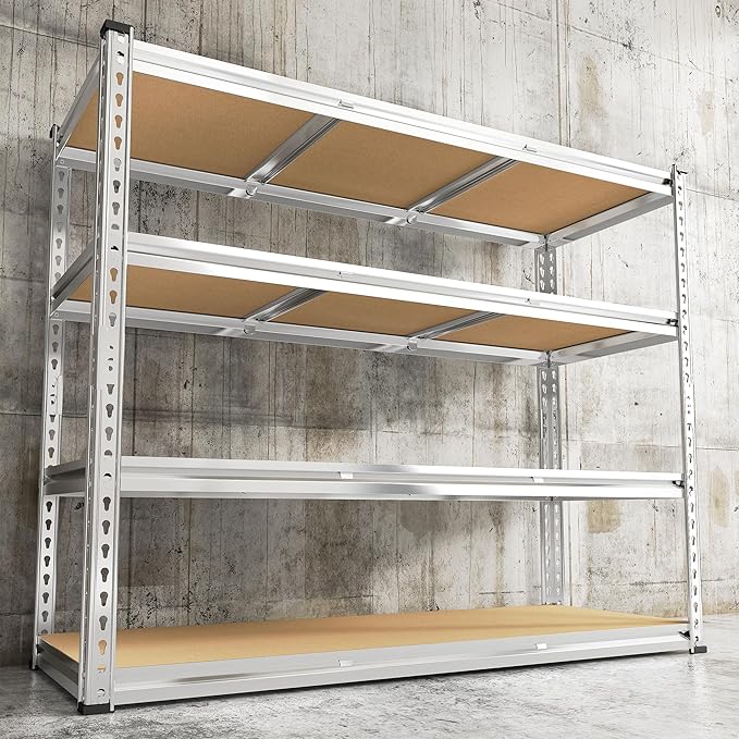 REIBII Garage Shelving, 4 Tier Storage Shelves Load 2000LBS, Adjustable Garage Shelving Heavy Duty, Metal Shelves Unit for Basement, Warehouse, 48" W x 60" H x 18" D, Galvanized-Ruum Studio Home