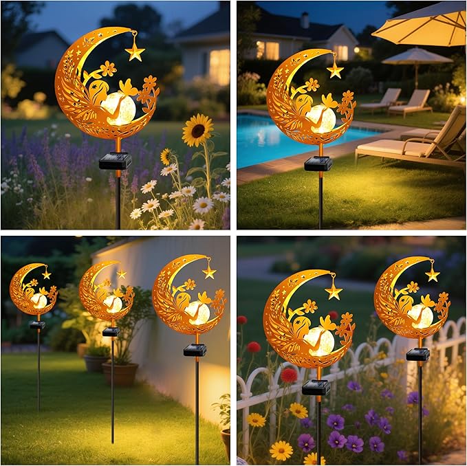 YJFWAL Garden Solar Fairy Lights Pathway Stake Lights Glass Globe with Moon Angel Decor, Gifts for Mom Grandma Friends, Outdoor Decor Light Waterproof for Walkway, Yard, Patio or Garden (Warm White)-Ruum Studio Home
