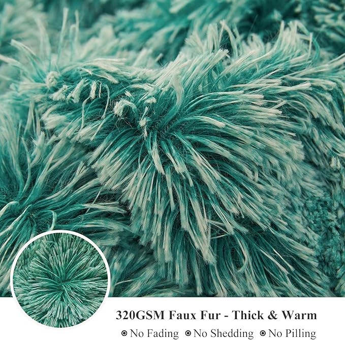 XeGe Luxury Fluffy Throw Blanket, Emerald Green Soft 50x60 Faux Fur Blanket Throw, Shaggy Plush Decorative Couch Blanket, Cute Furry Throw Fuzzy Blanket for Sofa Bed, Ombre Emerald Green-Ruum Studio Home