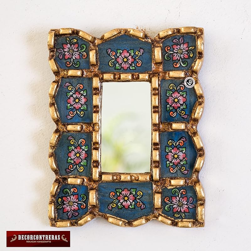 Small Decorative Wall Mirror set of 3 - Accent mirrors of 6in for wall decor, Peruvian Mirrors Vanity with bronze leaf-Ruum Studio Home