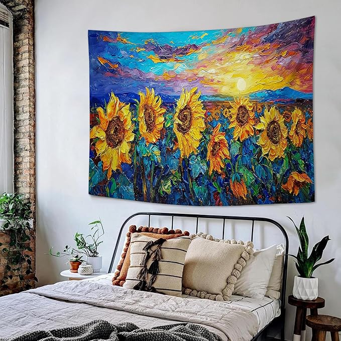yowecso Sunflower Tapestry Sunset Flower Field Tapestry Wall Hanging for Bedroom Sunflower Tapestries Aesthetic Wall Decor for Home Dorm Living Room 50"x60"-Ruum Studio Home